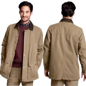 Land's End 100% Cotton Barn Chore Jacket Flannel Lined Corduroy Collar Size XL